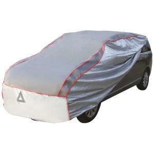 Graue Hagelschutz-Ganzgarage für Van, Größe 475 x 195 x 175 cm, mit Reflektor.