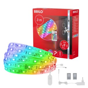 Brilo LED Strip Magic RGB con cambio colore, sensore musicale e telecomando, 3m. Striscia LED flessibile per illuminazione d'atmosfera.