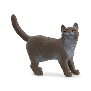 Chat British Shorthair Schleich détaillé, figurine de collection peinte à la main pour les amoureux des animaux.