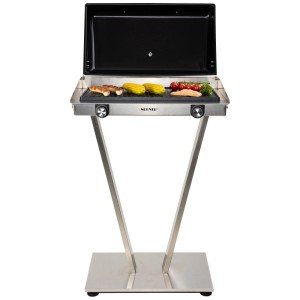 Nouvel grill elettrico a V in acciaio inox con cibo grigliato, 2200 W, per giardino e balcone.