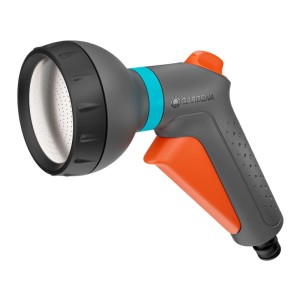 Gardena Classic doccia per irrigazione, spruzzatore da giardino con manico grigio e grilletto arancione.