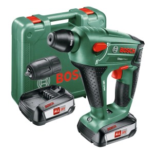 Perforateur sans fil Bosch Uneo Maxx avec 2 batteries, adaptateur et coffret.