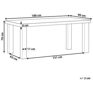 Skizze Gartentisch Taranto in Grau mit Maßangaben, Betonoptik, für Garten und Terrasse.
