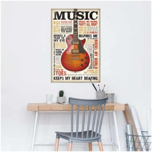 Maxi poster "Music is Passion" 61x91,5cm avec guitare et paroles. Affiche décorative pour les fans de musique.