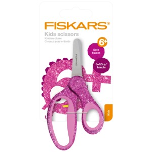 Fiskars Kinderschere Glitzer Pink, 13 cm, mit Softgrip-Griff für Kinder ab 6 Jahren.