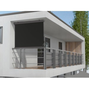 Tenda verticale antracite Loverna 1,4x2m con cassetta sul balcone.