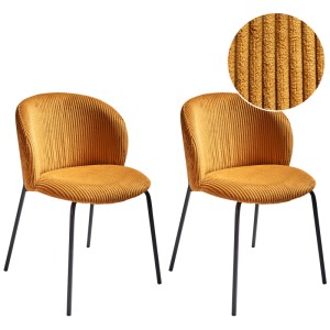 Beliani Chaises de salle à manger Miles, lot de 2, revêtement en velours côtelé orange, pieds en métal noir.