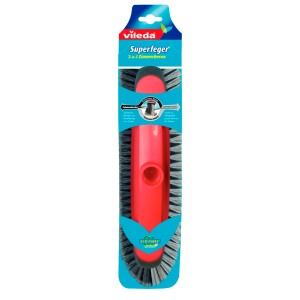Vileda Superfeger 2en1 balai d'intérieur avec manche rouge et poils gris dans l'emballage.