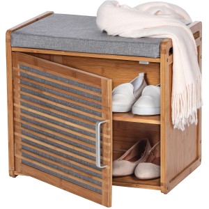 Meuble à chaussures Wenko Bahari en bambou avec assise et étagère, marron/gris.
