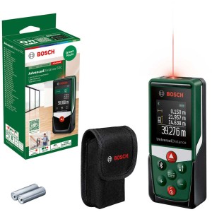 Bosch UniversalDistance 50 C Distanzmesser mit Zubehör und Verpackung.