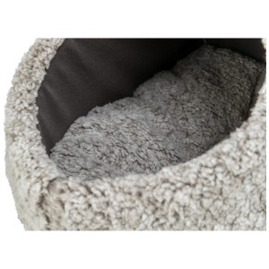 Accogliente cuccia per gatti Trixie Calida in grigio-antracite con morbido peluche per gatti e cani di piccola taglia.
