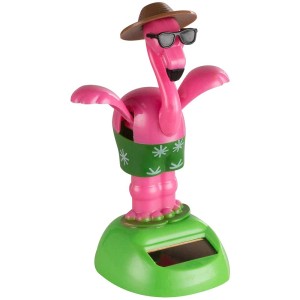 Pinke Globo Solarleuchte als Flamingo mit Hut und Sonnenbrille, Deko für Garten und Kinderparty.