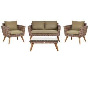 Beliani Set lounge Vittoria, 3 pezzi, in polyrattan verde, con tavolo e poltrone per il giardino.