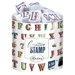 Aladine Stempelset Alphabet skizziert, 54-teilig mit Stempelkissen, für Papierarbeiten und Scrapbooking.