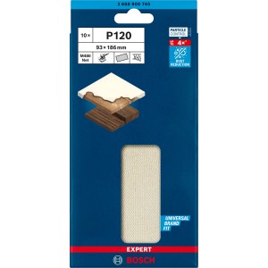 Bosch Expert M480 abrasif à maille, 10 pièces, grain K120, 93x186mm, pour ponceuses excentriques.