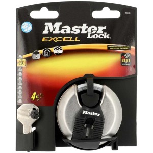 Master Lock Diskus-Vorhängeschloss M50EURD aus Edelstahl, 80mm breit, mit 4 Schlüsseln in Verpackung.