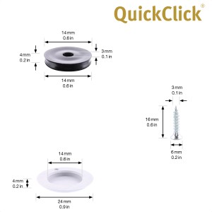 Jeu de patins Wagner QuickClick, 12 pièces, noir et gris, avec vis et dimensions.