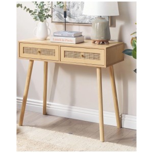 Console Beliani Odell marron avec tiroirs en rotin, 79x88x40 cm.