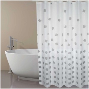 MSV Duschvorhang Thika Premium Anthrazit, 180x200 cm, mit grauen Quadraten.