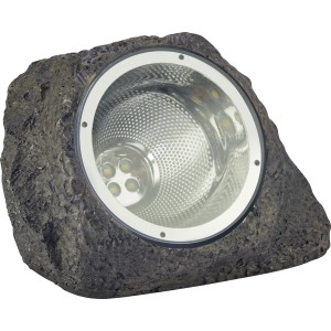 Lampe solaire décorative LED noire aspect pierre pour le jardin.