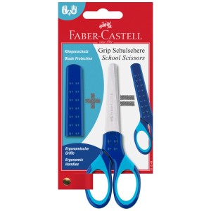 Faber-Castell Forbici da scuola Grip blu con protezione lama. Forbici ergonomiche per scuola e tempo libero.