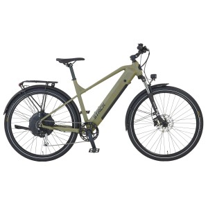 E-Bike Prophete SUV Stack 2.0 color muschio con portapacchi e batteria integrata.