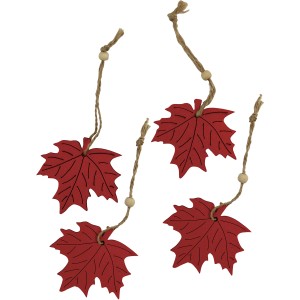 Videx Garden ciondoli in legno a forma di foglia, rosso-naturale, set da 4, con cordino per appenderli.