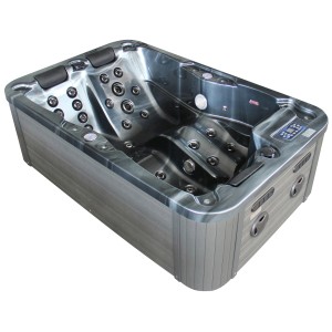 Spa extérieur Sonnenkönig Kreta noir pour 2 personnes avec jets, lumière LED et panneau de commande.