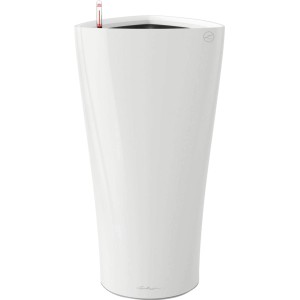 Pot de fleurs blanc Lechuza Delta Premium, brillant, 30x56cm, pour intérieur et extérieur.