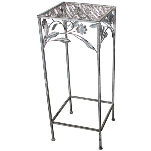 Portapiante quadrato in ferro grigio antico con decoro floreale, 70x28x28 cm. Arredo giardino decorativo.