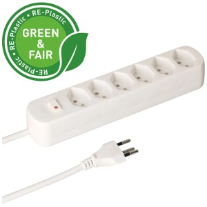 Multiprise blanche Max Hauri Basic Line avec 6 prises de type 13 et interrupteur.