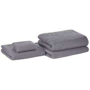Set de serviettes de bain Areora gris, 4 pièces, en coton avec texture gaufrée.
