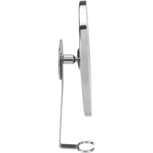 Specchio antiappannamento Wenko Turbo-Loc in acciaio inox con porta rasoio, vista laterale.