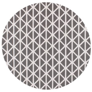 Runder Beliani Outdoor-Teppich Panaji aus grauem Polypropylen mit weißem geometrischem Dreiecksmuster.