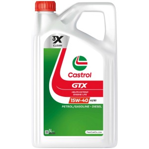 Olio motore Castrol GTX 15W-40, tanica da 5L per motori benzina e diesel.