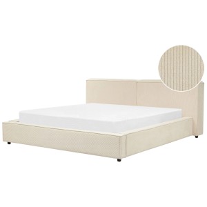 Letto Beliani Linards in velluto a coste beige con rete a doghe, 230x242 cm.