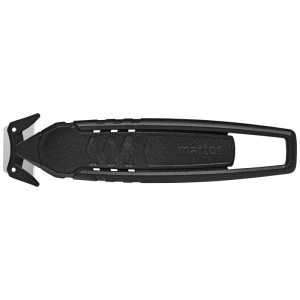 Coltello di sicurezza nero Martor Secumax 150 in plastica con lama nascosta.