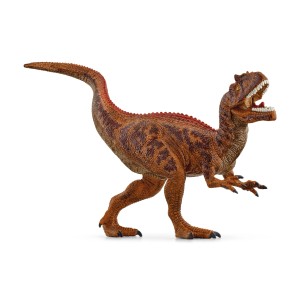Allosaurus Schleich détaillé comme figurine de collection, marron avec gueule ouverte.