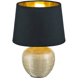 Lampada da tavolo Trio Luxor, 26 cm, nero-oro, lampada di design con paralume in tessuto.