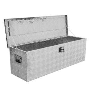 Box da trasporto in alluminio Güde GT 165 aperta con capacità di 165 l per rimorchi auto.
