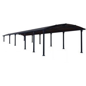 Carport Arcadia 12700 antracite con tetto in policarbonato e struttura in acciaio-alluminio.