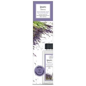 Ipuro Raumduft Refill Lavender Touch 200 ml mit 7 Diffuserstäbchen. Weiße Verpackung mit Lavendelmotiv, klare Flasche.