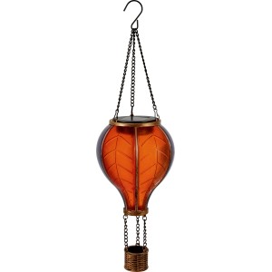 Lampe solaire décorative LED : Montgolfière suspendue en lot de 2, Ø 11x36 cm, avec effet flamme.