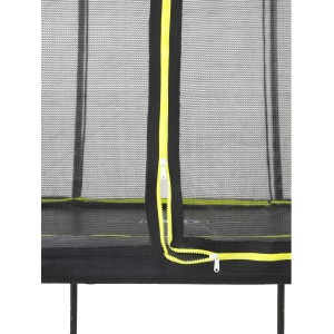 Dettaglio: Trampolino nero EXIT Silhouette D183cm con rete di sicurezza e cerniera.