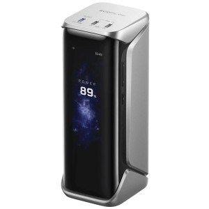 Ecoflow Powerbank Rapid ProX argentée, 27650 mAh, 300 W, avec écran et ports USB-C.