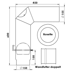 Technische Zeichnung: Firefix Rauchrohranschluss-Set, schwarz, Ø 150 mm, Zubehör für Kamine & Öfen.