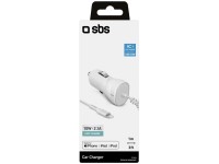 SBS Auto-Ladegerät Fast Charge mit Lightningkabel Weiss 12/24 V / 2'100 mAh