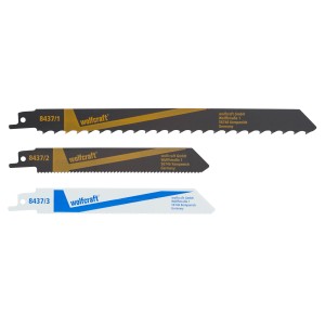 Lot de 3 lames de scie sabre Wolfcraft pour bois, plastique et métal.
