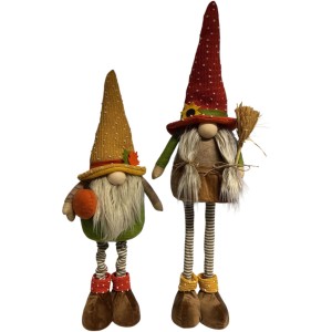 Due gnomi decorativi "Autunno" (altezza 78 cm) con cappello a punta, barba e gambe estensibili.