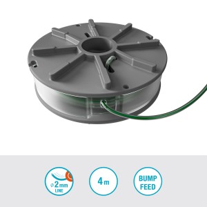 Bobine de fil de rechange Gardena 2 mm pour coupe-bordures PowerTrim, bobine grise avec fil vert.